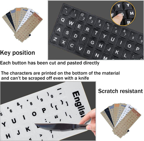 3 PCS Hebrew Keyboard Stickers,Black Background with White Lettering for Laptop Computer Notebook Desktop, Replacement Computer Keyboard Stickers...